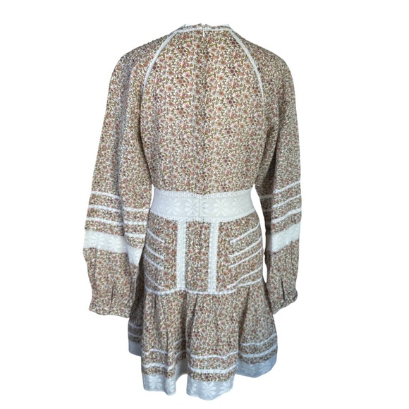 Veronica Beard Addilyn Size 10 Peasant Floral Crochet Lace Trim Mini Dress Stone - Picture 3 of 13